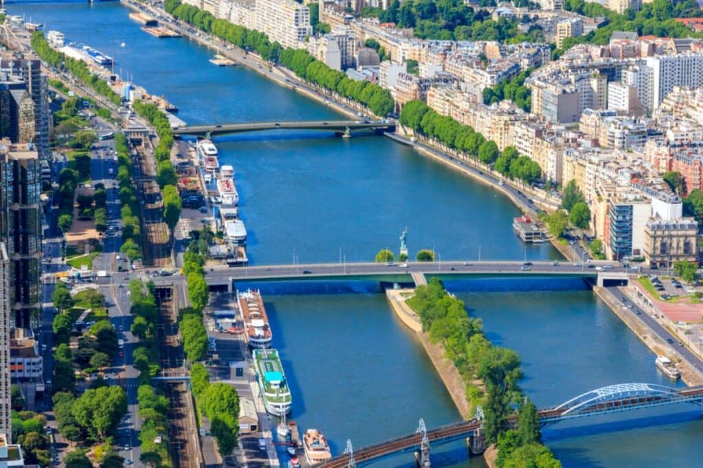 View of Paris with the Statue of Liberty from the Eiffel tower